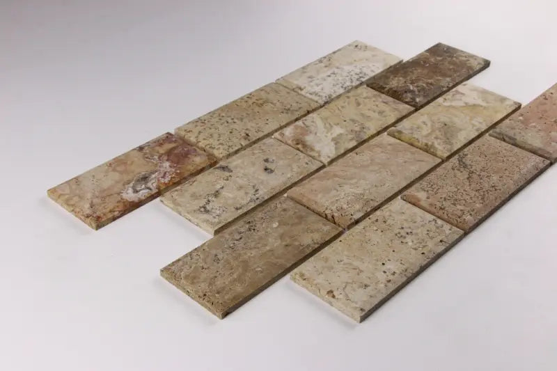 Scabos Travertine Honed Deep Beveled Brick Mosaic Tile 2x4"