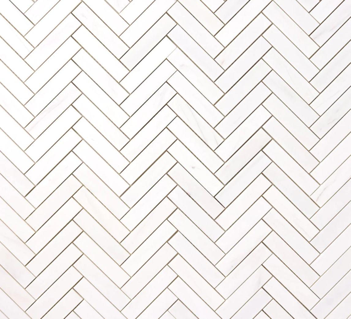 Bianco Dolomite Polished Herringbone Mosaic Tile 1"x2"