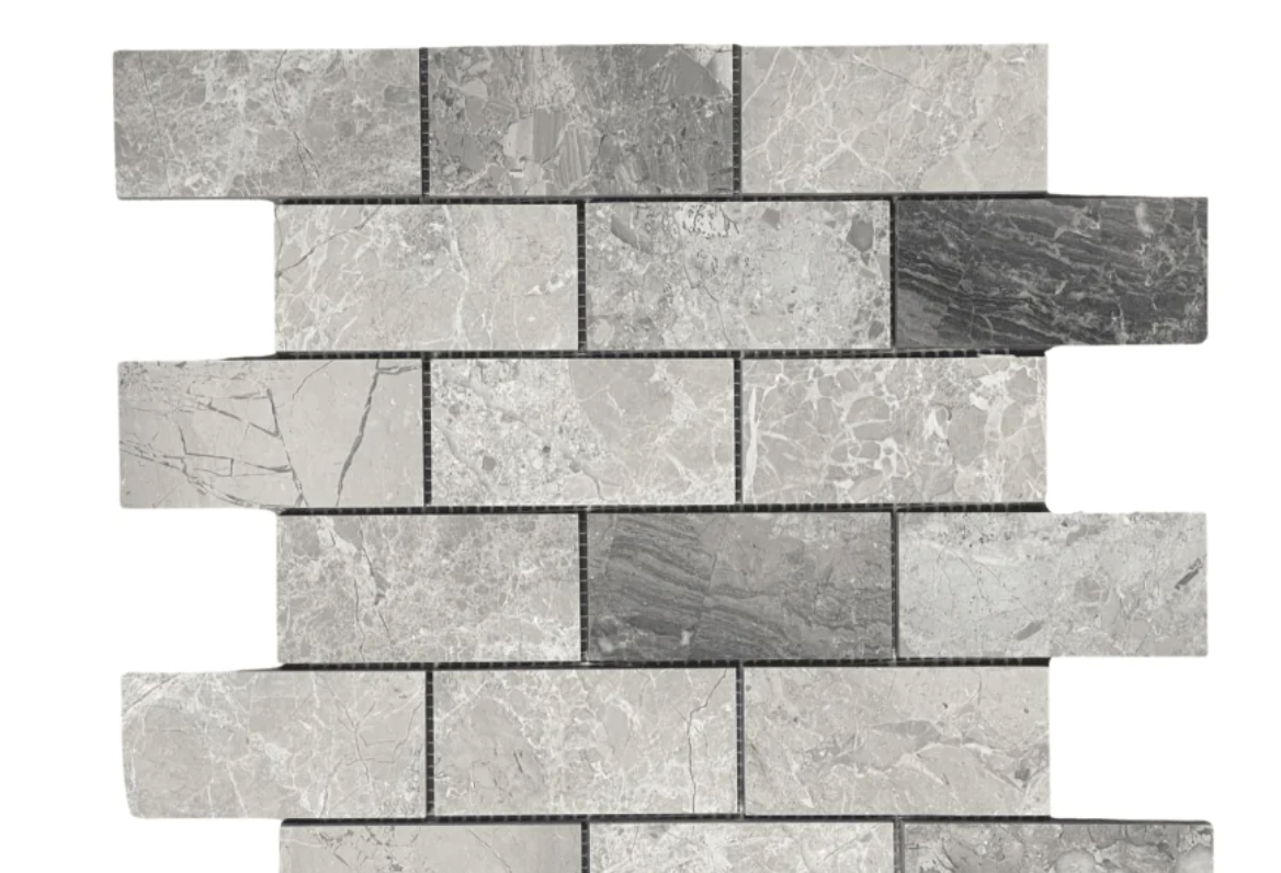 Atlantic Gray Brick & Subway Marble Mosaic Tile 2" X 4"
