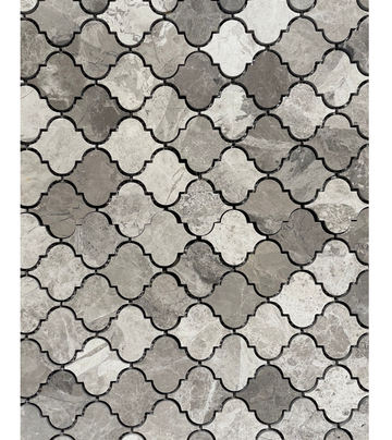 Azulejo mosaico de pared y piso con farol gris atlántico y arabescos