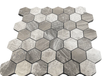 Azulejo mosaico de pared y piso hexagonal gris atlántico de 2