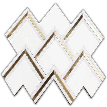 Thassos White Marble w/ Calacatta Gold Brass Inlay Polished Waterjet Mosaic Tile