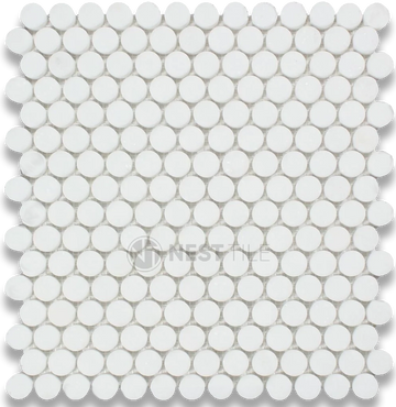 Mosaico redondo de mármol blanco (griego) de Thassos 3/8 Penny (un solo color: Thassos)