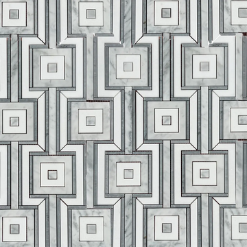 Maze Bardiglio w/Thassos White Marble & Carrara White Polished Waterjet Mosaic Tile