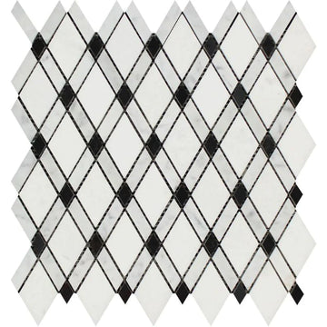 Thassos White (Greek) Marble Mosaic 3/8 Lattice (Thassos + Carrara White + Black) Mosaic