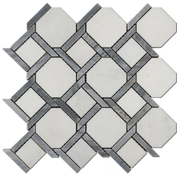 Silver Grid Oriental White C & Bardiglio Marble - Polished Backsplash