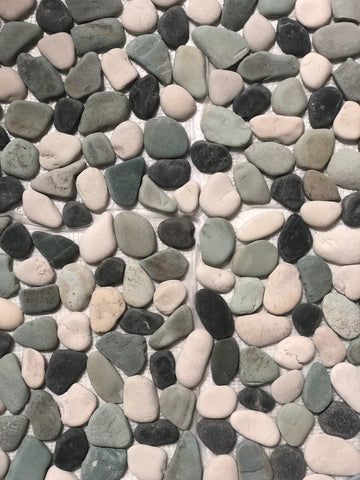 Tumble White-Green-Black Leveled Pebble Mosaic 12" x 12"