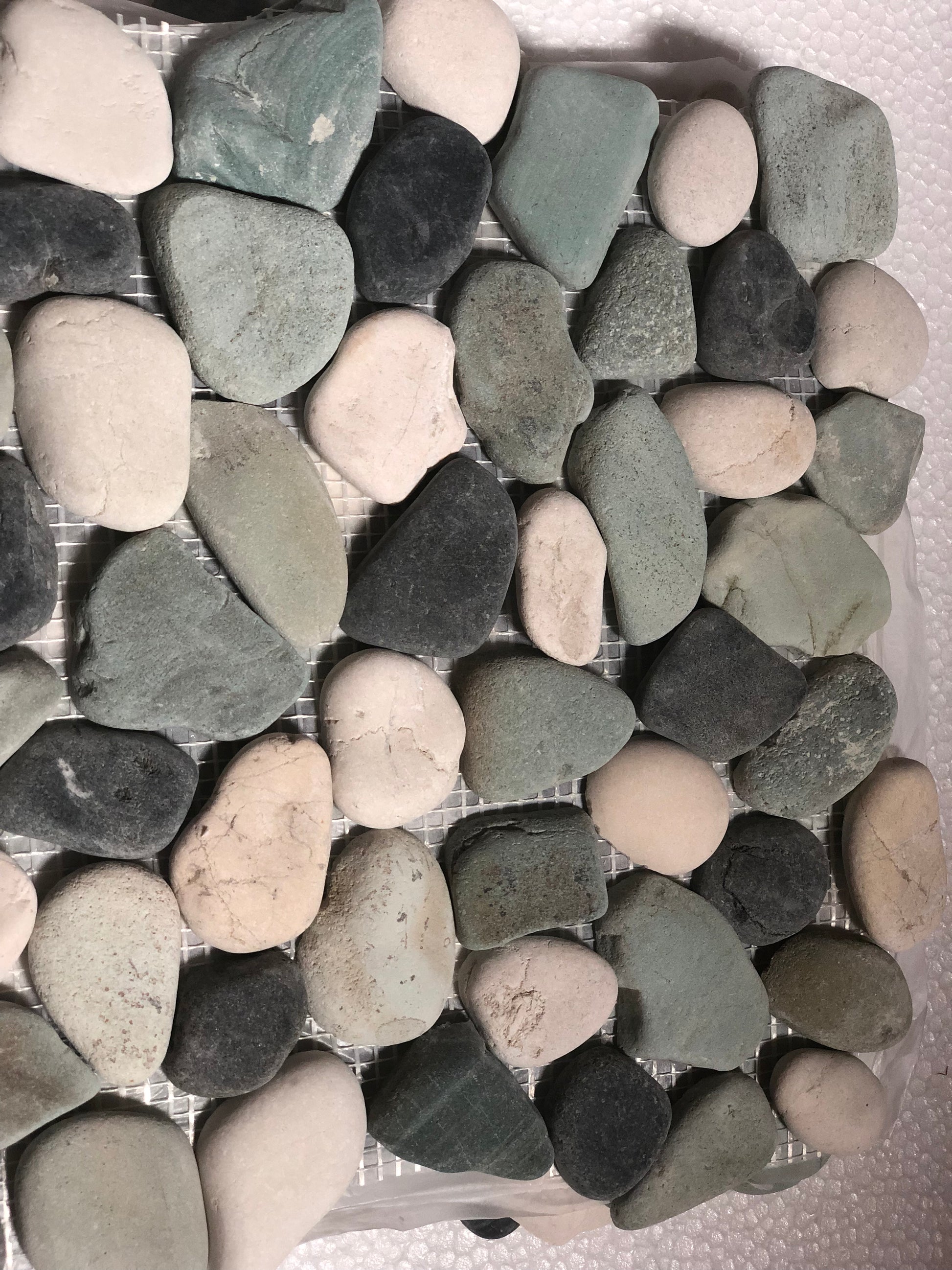 Tumble White-Green-Black Leveled Pebble Mosaic 12" x 12"