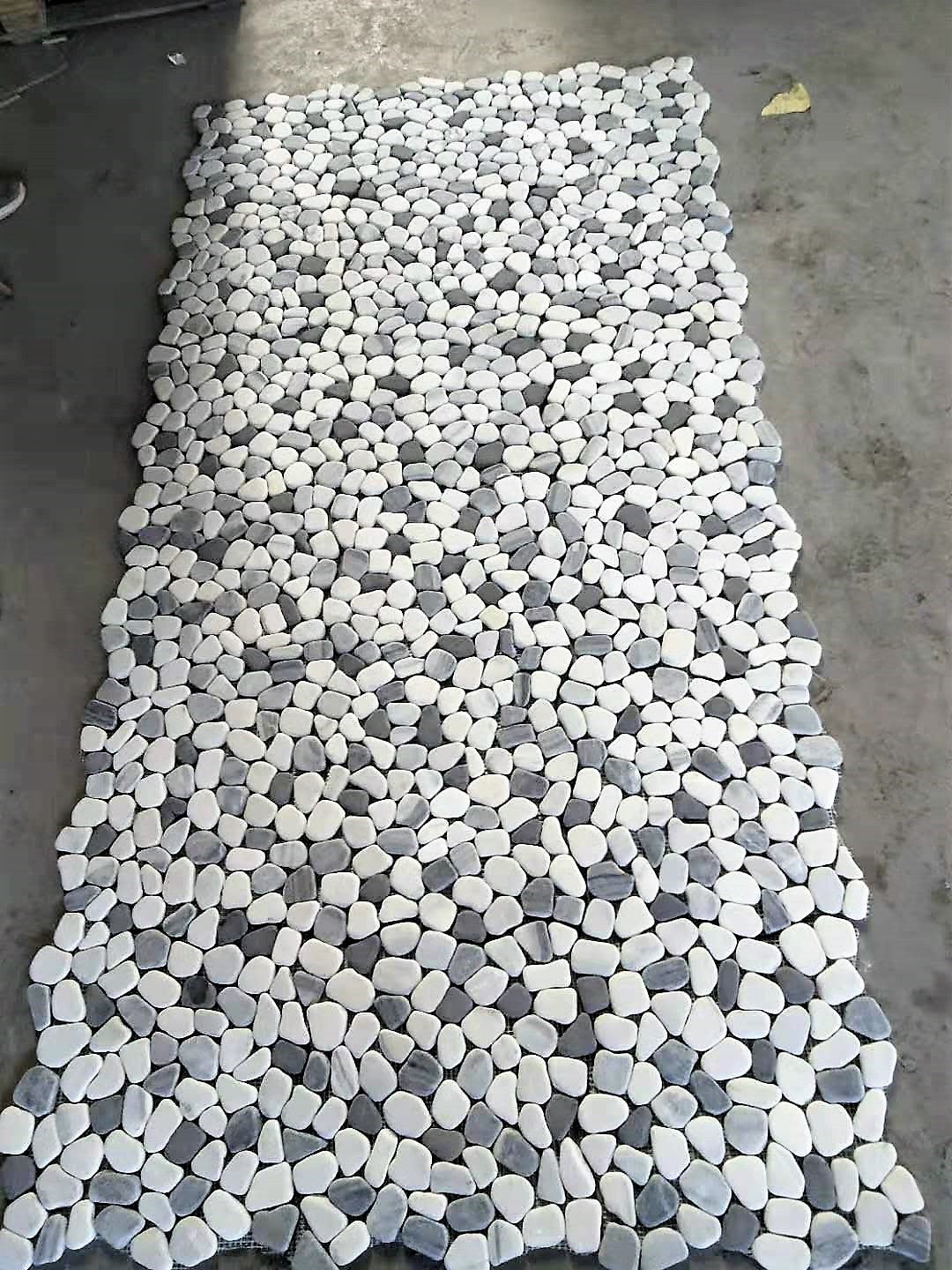 White-Black-Silver Jade Pebble Mosaic 12" x 12"