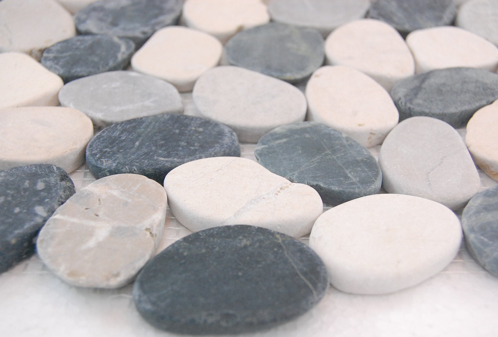 White-Gray-Black Flat Pebble Mosaic 12" x 12"