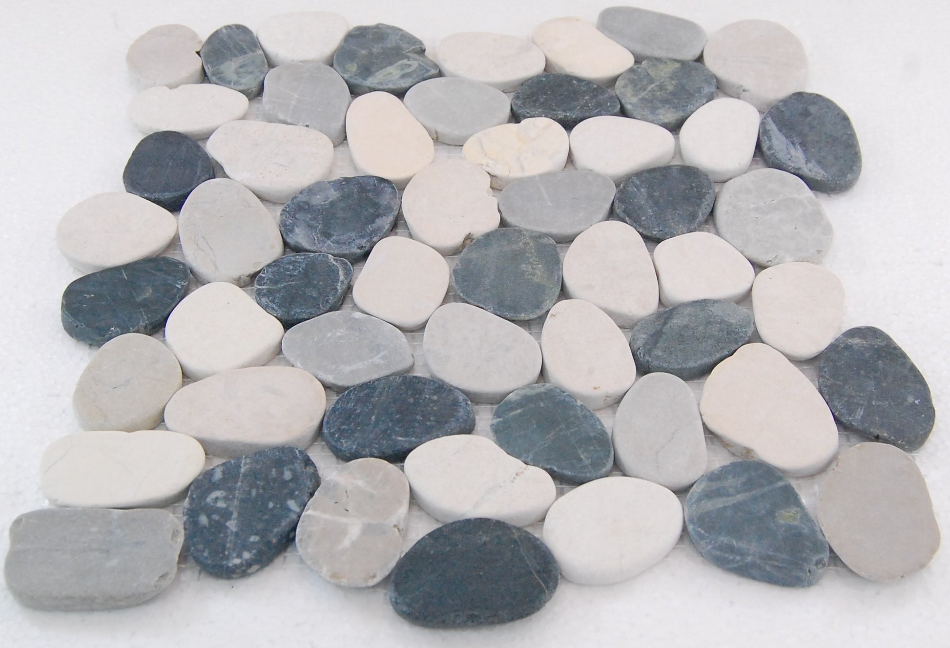 White-Gray-Black Flat Pebble Mosaic 12" x 12"