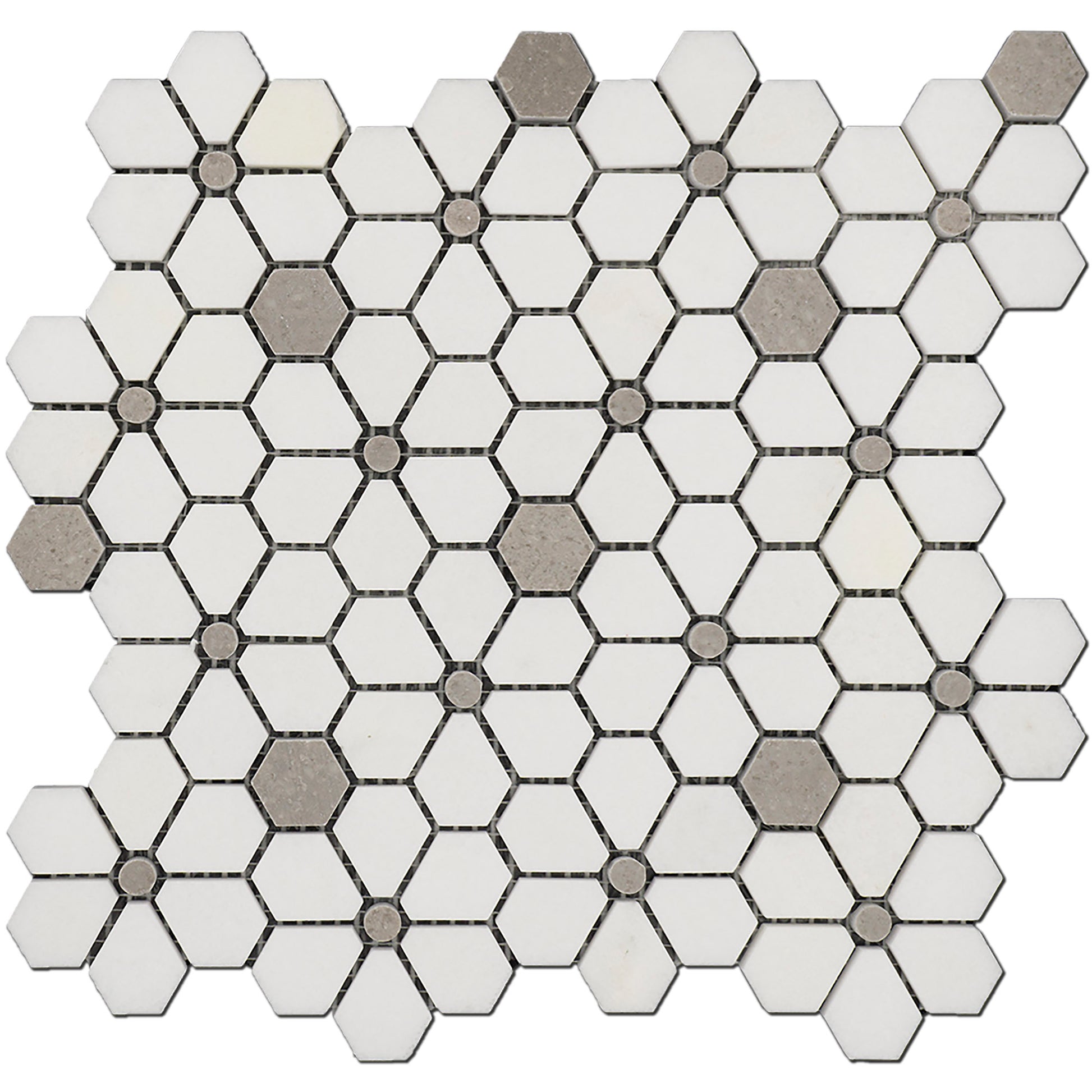 White Galaxy Thassos Grey Marble  - Polished Floor & Wall Mosaic