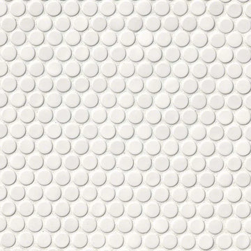 Azulejo de pared de mosaico redondo Penny brillante blanco