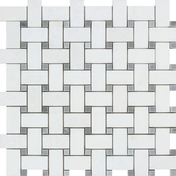 Azulejo mosaico de pared y piso de tejido de cesta pulido blanco Afyon