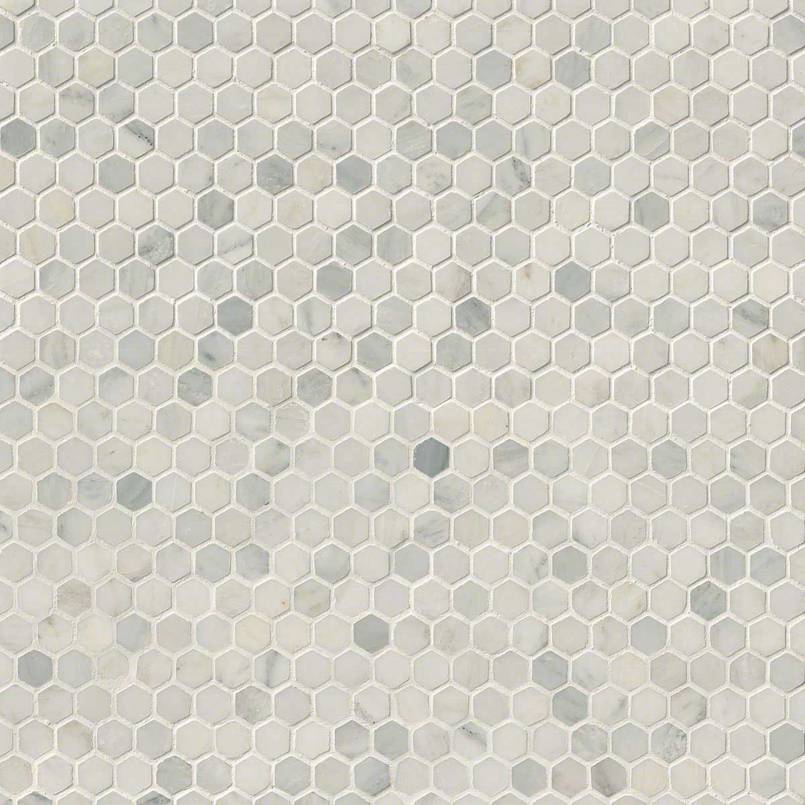 Arebescato Carrara 1” Honed Hexagon Mosaic Tile