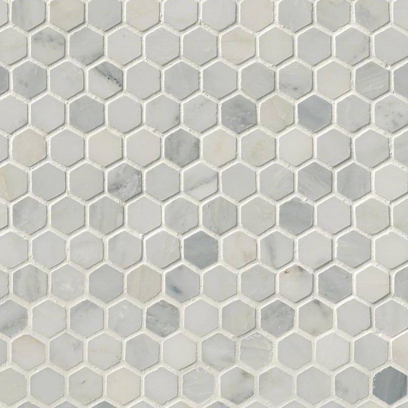 Arebescato Carrara 1” Honed Hexagon Mosaic Tile