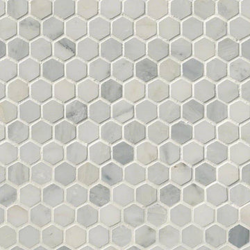 Arebescato Carrara 1” Matte Hexagon Mosaic Tile