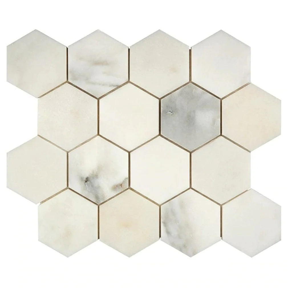 Calacatta Oliva Marble Mosaic 1 1/4" X 1 1/4" 3/8 Hexagon Mosaic