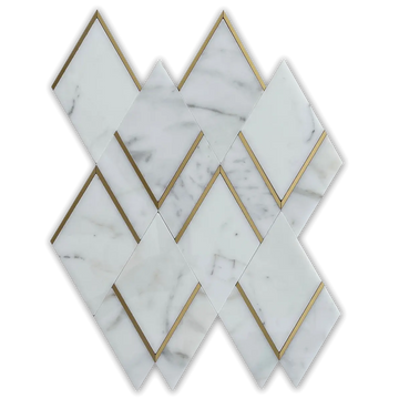 Calacatta Gold Marble Brass Inlay Polished Waterjet Mosaic Tile