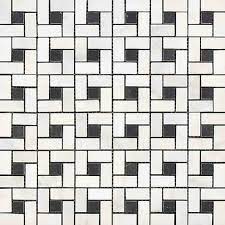 Mosaico de mármol blanco (griego) de Thassos Mosaico de molinete 3/8 (mini) con puntos negros