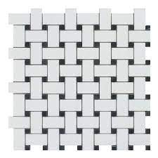 Thassos White (Greek) Marble Mosaic 3/8 Basketweave Mosaic w/ Black