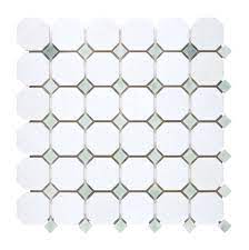 Thassos White (Greek) Marble Mosaic 3/8 Octave Pattern w/ Ming Green (Long Octagon) Mosaic