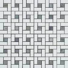 Thassos White (Greek) Marble Mosaic 3/8 Pinwheel (Mini) Mosaic w/ Blue-Gray Dots