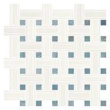 Mosaico de mármol blanco (griego) Thassos 3/8 triple - Tejido con puntos azul-gris