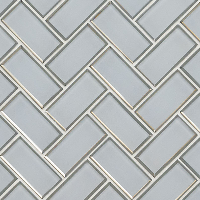 Ice Beveled Herringbone Mosaic Tile 2x4