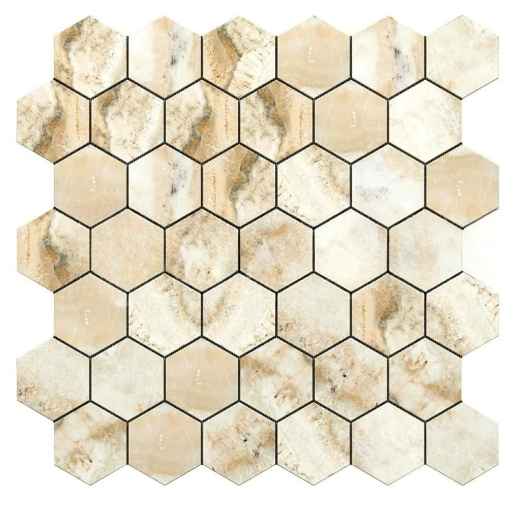 Oyster 2" X 2" Hexagon Mosaic Filled & Honed 