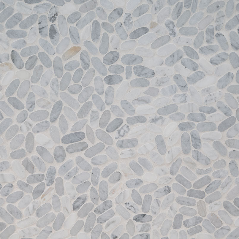 Sliced Carrara White Pebbles Mosaic Tile