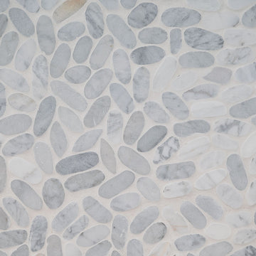 Sliced Carrara White Pebbles Mosaic Tile