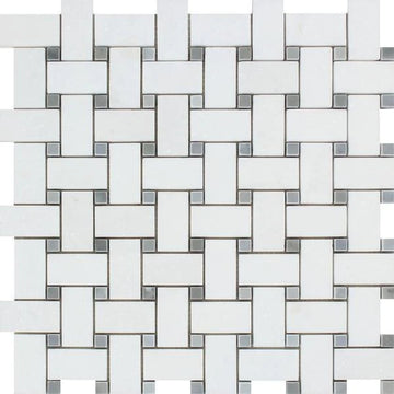 Afyon White - Basketweave Mosaic w/ Blue-Gray Dots Polished