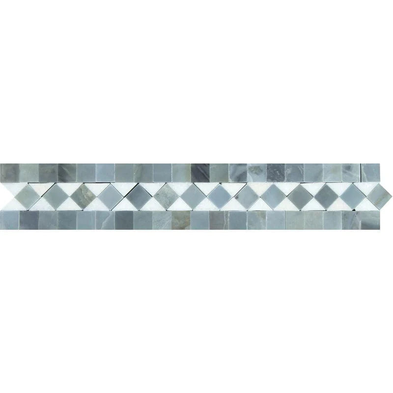 Thassos White (Greek) Marble Border 2" X 12" 3/8 BIAS Border w/ Blue-Gray Dots
