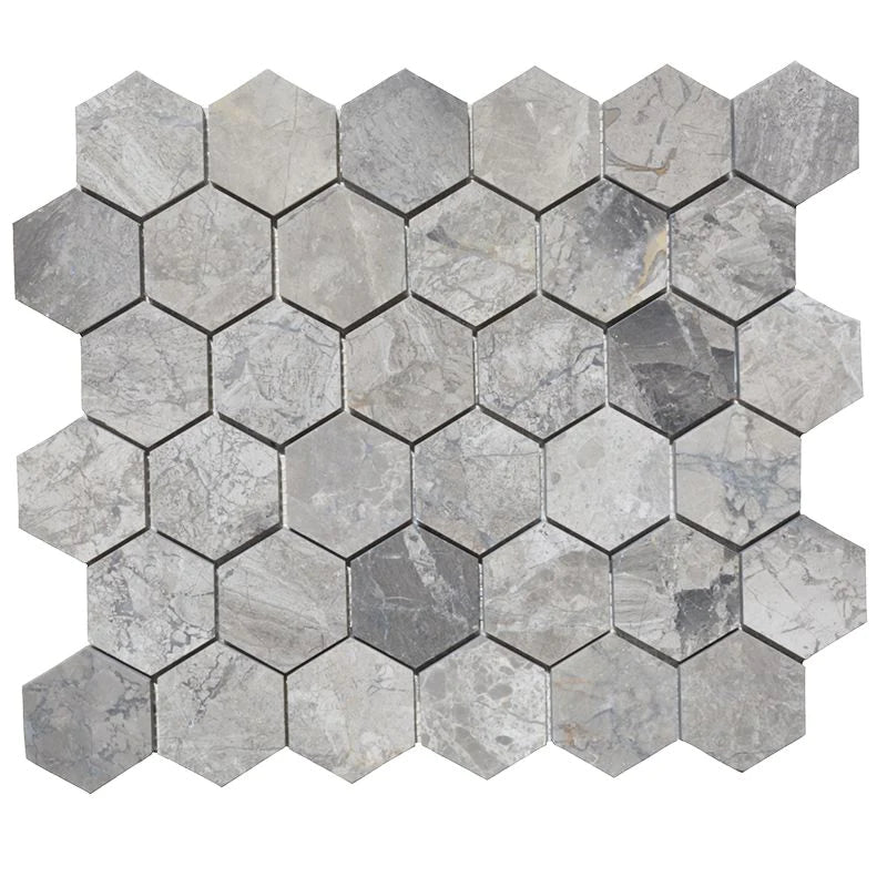 Atlantic Gray Hexagon Mosaic Tile 2" X 2"