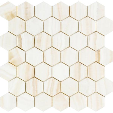 Bianco Onyx Polished Hexagon Mosaic Tile 2"