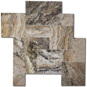 Antico Onyx Travertine Tile Versailles Pattern Antiqued (Hand-Tumbled) French Pattern