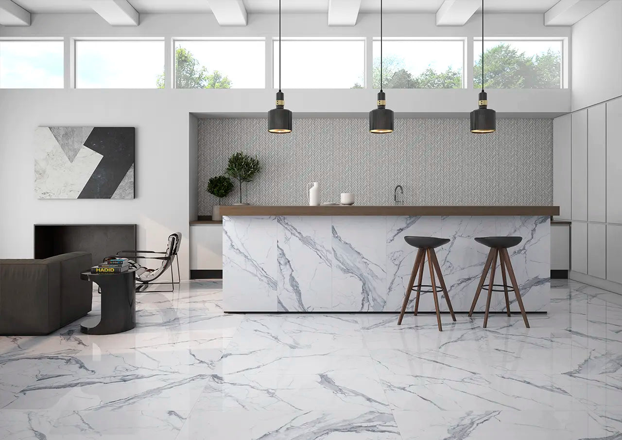 Bianco Venatino Porcelain Wall and Floor Tile 24”x48” view