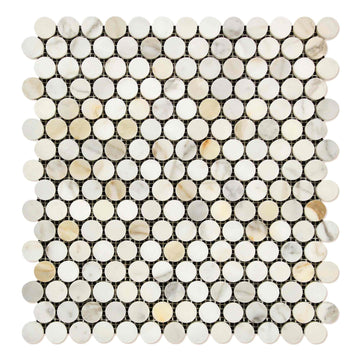 Azulejo de pared con placa para salpicaduras de mosaico redondo Calacatta Gold Penny