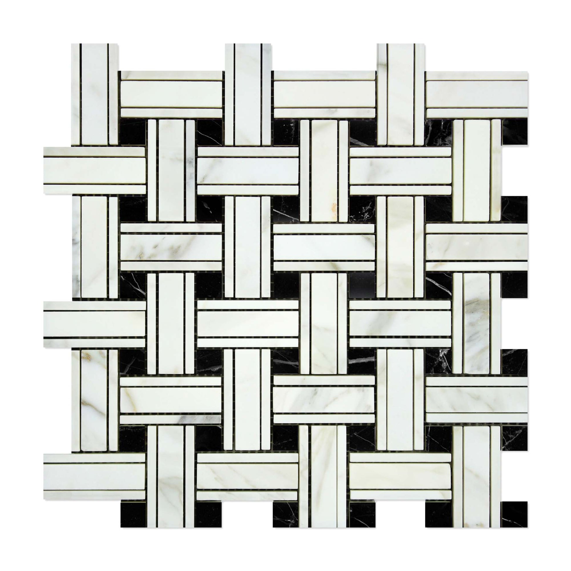 Calacatta Gold Triple Weave w/ Black Mosaic Backsplash Wall Tile