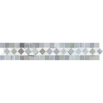 Carrara Italian White BIAS Border Tile with Blue & Gray 2" x 12"