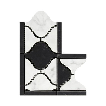 Borde de esquina de farol arabesco blanco italiano de Carrara con negro 