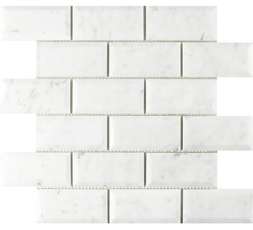 Carrara White 2" X 4" Deep-Beveled Brick Mosaic Polished