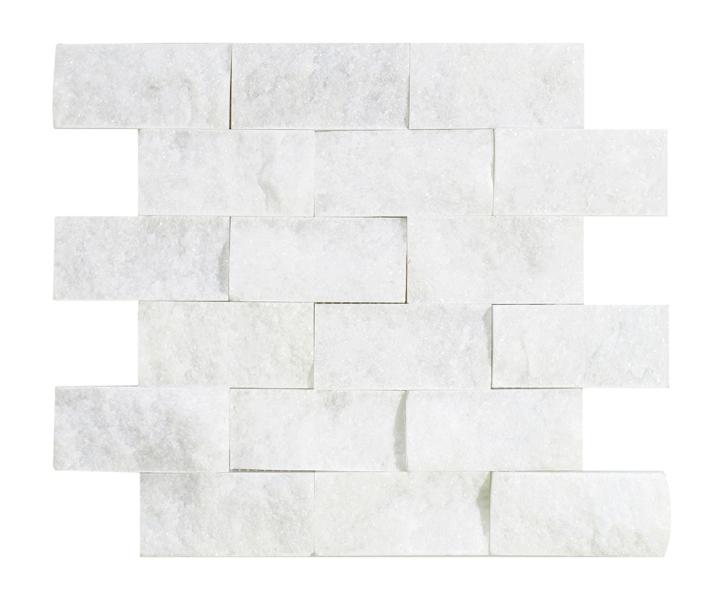 Carrara White 2" X 4" Brick Mosaic Split-Faced