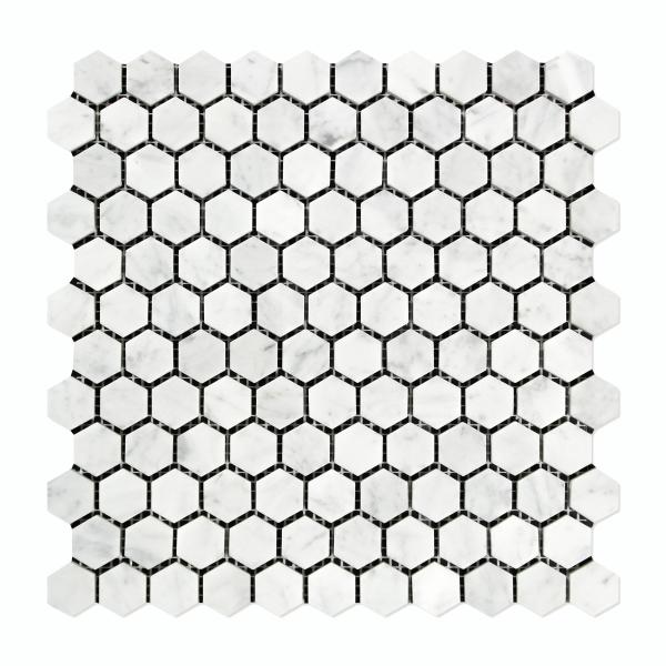 Carrara Italian Hexagon Mosaic Backsplash Wall Tile 1"