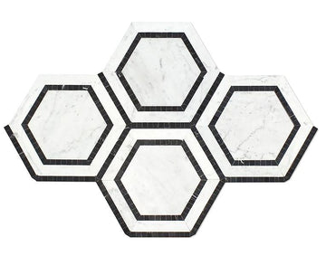 Azulejo de pared y protector contra salpicaduras de mosaico con combinación hexagonal italiana de Carrara, 5