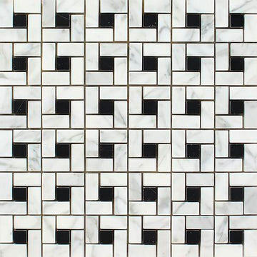 Molinete italiano de Carrara con azulejo de pared con placa para salpicaduras de mosaico de puntos negros