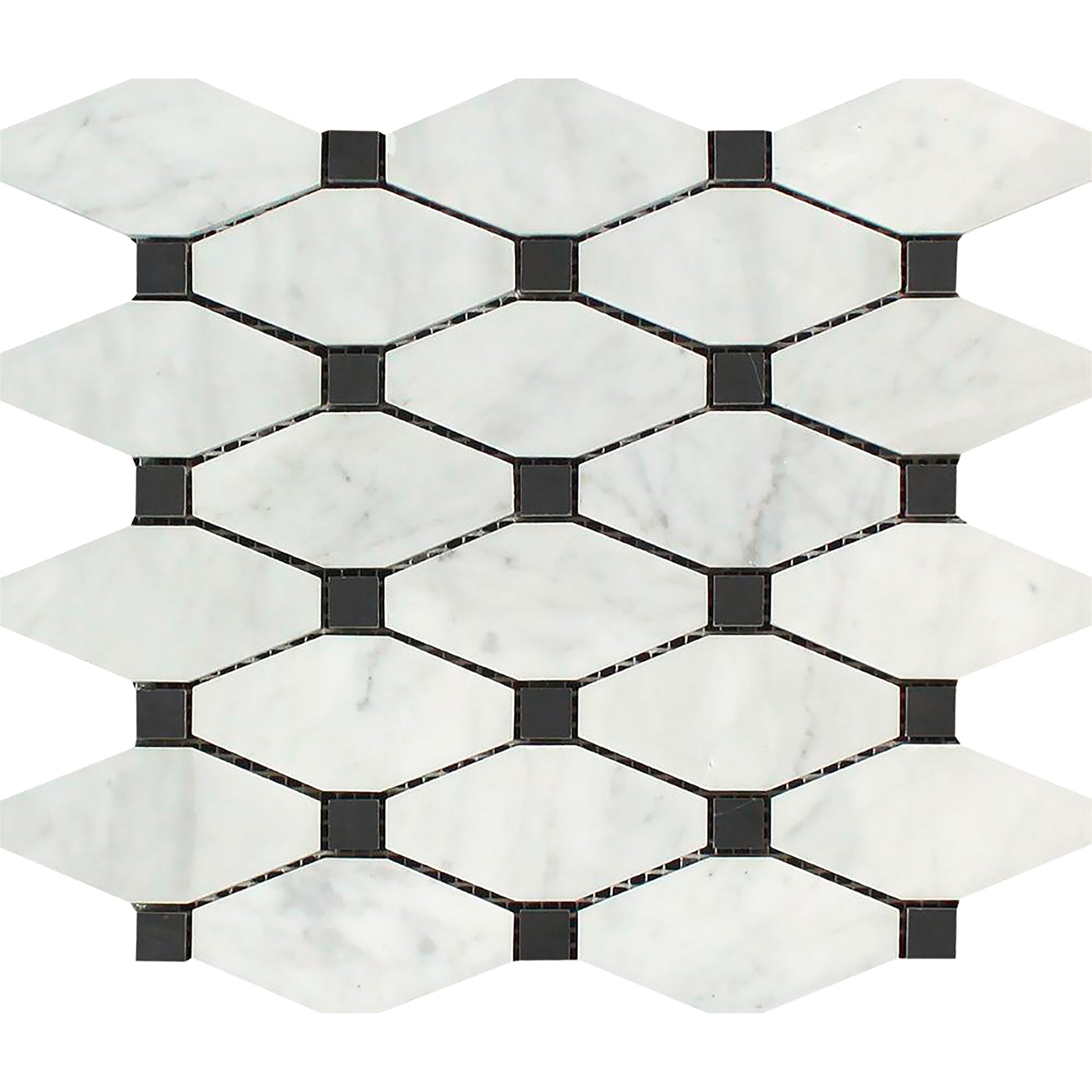 Carrara White Octave Pattern w/ Black (Long Octagon) Polished 