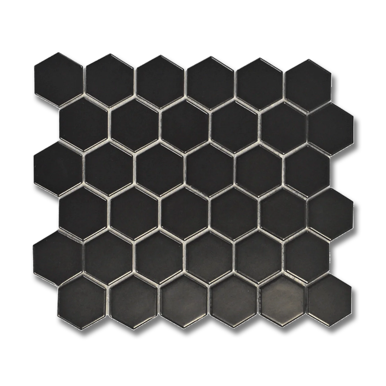 CC Mosaics 12”x12” Hexagon Glazed Porcelain Mosaic Tile 2”x2” Black