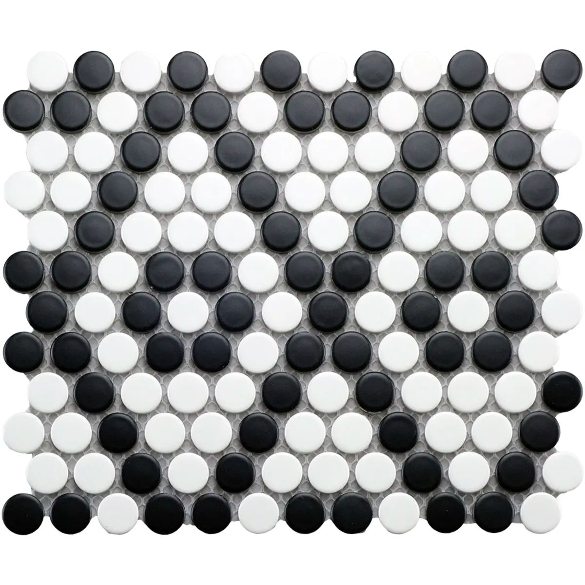 CC Mosaics 9”x10” Penny Round Matte Porcelain Mosaic Tile Black White